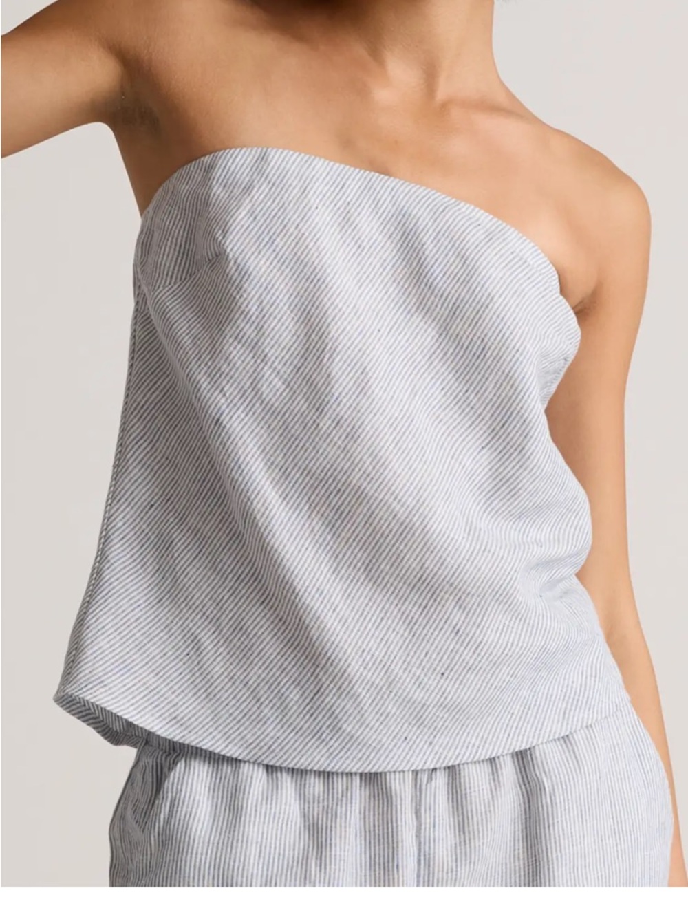 Quince European Linen Blue and White Striped Strapless Top - Picture 5 of 11